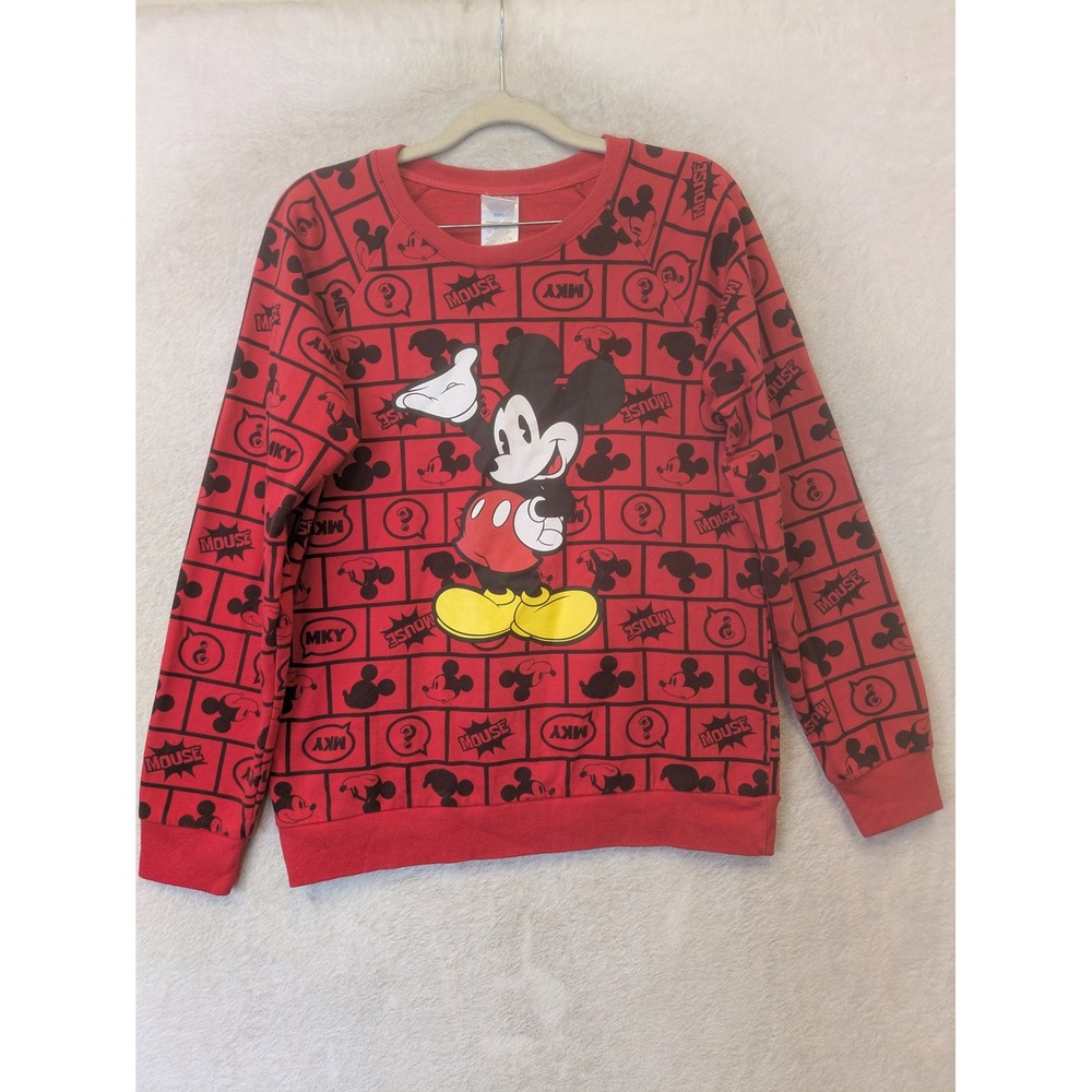 Disney Sweatshirt Women's S(3/5) Red Mickey Mouse Graphic Comic Print Pullover